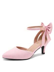 MAIERNISI JESSI Women's Wedding Evening Party Bow Kitten Heels Pumps Ankle Strap Buckle Dress Shoes - 粉色 - 查看 13