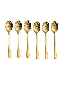 2/6 件不锈钢勺子，贝壳形咖啡勺，适用于糖、冰淇淋和奶酪 - 彩色 - 查看 13