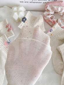 5 pares de calcetines cortos para mujer de color blanco y rosa con bordados florales y de moños, que absorben la humedad y son cómodos hasta el tobillo, adecuados para uso diario en primavera y verano