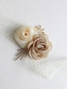 2pcs Elegant Rose Flower Boutonniere And Wrist Corsage Set, Suitable For Groom, Bride, Wedding Decoration, Party, Banquet