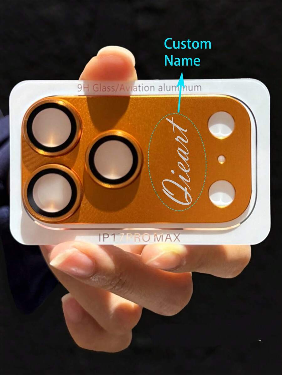 [Customized] Personalized Customized Letters Engraving Name Mobile Phone Lens Protective Pad Case Compatible With IPhone 17 Pro 17 Pro Max Prevent Scratches Shockproof Protective Cover - Orange - View 1