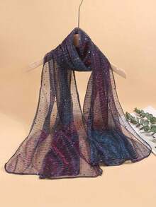 1pc Women Lightweight Solid Color Sequin Bandana,Ladies Scarf, Headscarf, Neck Wrap, Sun Protection Shawl, Suitable For Daily Use For Dress - 藍紫色 - 查看 5