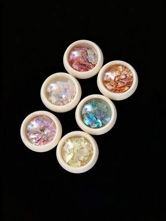 6盒 渤海湾碎片 贝壳碎片 七彩鲍鱼碎片 超薄白色指甲油 钻石饰品 美甲 七彩贝壳碎片 天然渤海湾鲍鱼碎片 美甲装饰套装