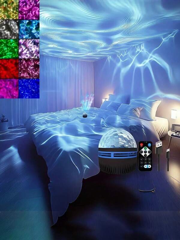 Household Wave Projection Lamp: Decor For Bed/House/Bedroom Lighting Solution - Desktop Decor Projector; Night Light; S Aid Light, Multi-Functional LED Projector, Smart Projection Lamp For Bedroom/Study/Living Room, Halloween Decoration Light, Christmas Decoration Light, Birthday Gift, Holiday Gift