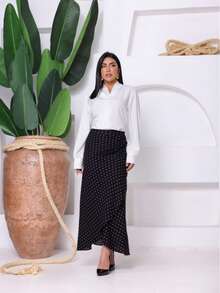 VISCOLINHO WRAP SKIRT WITH SLIT LINING - BLACK OPÁ - Lunares negros - Ver 5