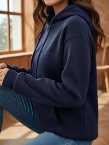 Women's Sweatshirt Cold Weather Blouse Coat Winter Jacket Hooded  Sweatshirt Long Sleeve Premium Flannel - Màu xanh hải quân - Xem 2
