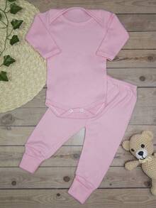 4 Piece Set Long Sleeve Bodysuit With Booties, Hairband And Ribbed Knit Pants / Baby Girl Set With Booties And Hair Bow In Bubblegum Pink - Pink - View 8