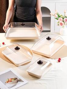 Multi-Size Rectangular Display Plastic Trays With Dustproof Lids, Unbreakable, Reusable Fruit/Dessert/Snack/Cake Platters, Suitable For Festivals, Weddings, Parties, And Banquets - Milky White - View 3
