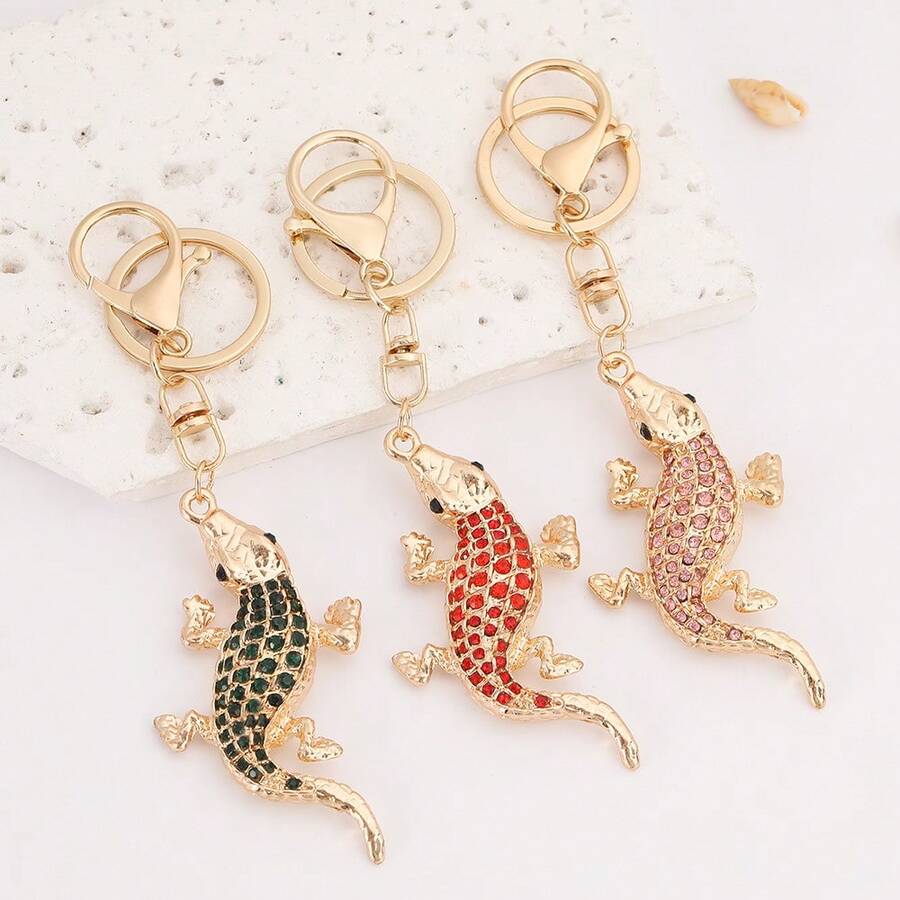 New Rhinestone Alloy Car Pendant, European & American Style, Men's Father's Day Gift, Rhinestone Lizard Small Gift, Creative Keychain, Metal Keychain Gift, Animal Party Zinc Alloy Accessory, Autumn Christmas Bag Charms Car Accessories Teacher Friend Sister Gift Ideas
