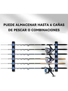 Porta Cañas de Pescar, Soporte para Caña de Pescar de Pared, Estante de Almacenamiento para Caña de Pescar, Estante para Caña de Pescar Montado en La pared, con Capacidad de 6 Cañas, Horizontal,Azul - Rojo - Ver 8