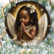 8x8 Inch Vintage Angel Metal Sign - Rust-Resistant Aluminum Wall Art, Suitable For Home And Cafe Decor, Ideal Thanksgiving Gift For Women And Girls, Indoor/Outdoor Use, Pre-Drilled Holes - Multicolor - View 4