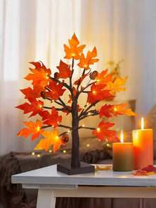 秋季人造枫树灯，感恩节枫叶橡子桌面灯，暖白光串灯，适用于万圣节、秋季装饰、感恩节、餐桌、户外露台、丰收派对、室内家居装饰（不含电池） - 彩色 - 查看 5