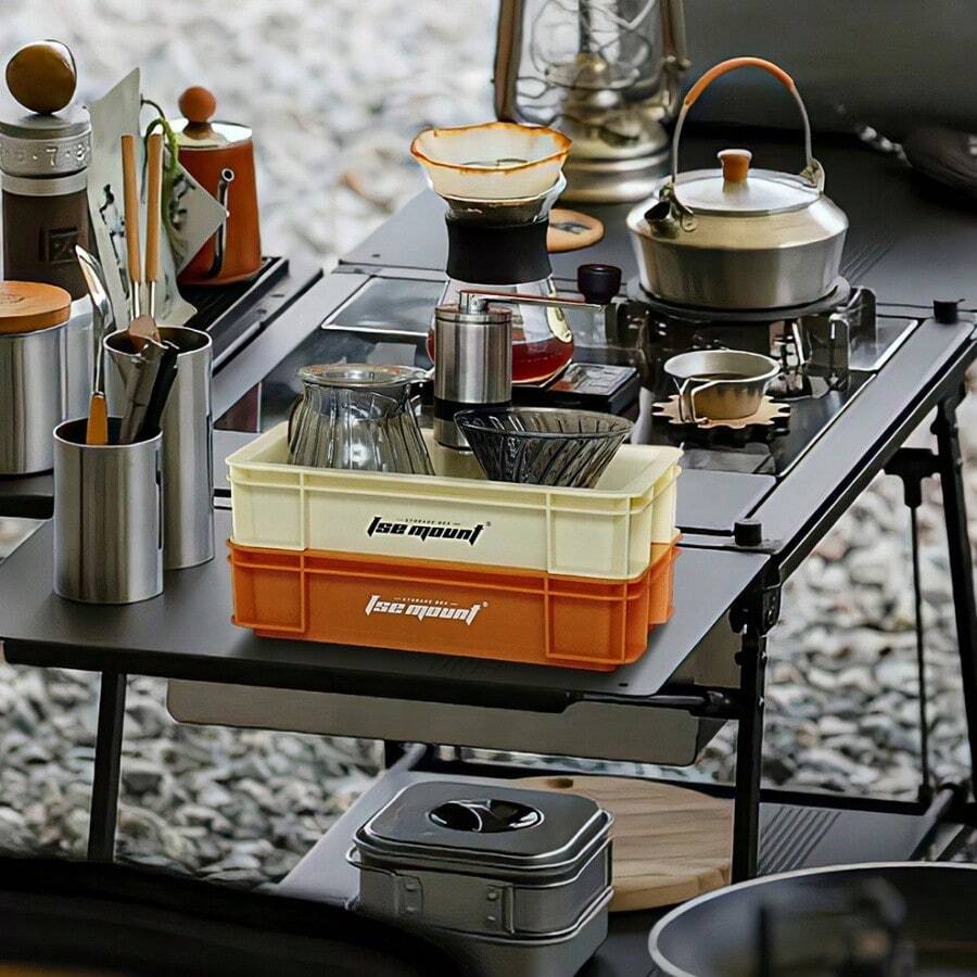 Panier de rangement de cuisine de camping empilable pour l'extérieur, mini, boîte de rangement de bureau non couverte, en matériau PP