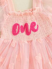 Fairy 1st Birthday Girl Outfit Tie-Up Tull Romper Dress With Butterfly Wings Cake Smash Photo Shoot Clothes - 粉色 - 查看 6