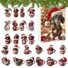 Calendario dell'Avvento di Natale con tazza da tè e bassotto, confezione regalo con conto alla rovescia di 24 giorni, tazza da tè in acrilico, ciondolo da collezione a forma di cane divertente, regalo di Natale, calendario del conto alla rovescia - Rosso - Visualizzare 8
