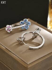 KMT 2 piezas Pendientes de corona floral con incrustaciones de cobre y circonita cúbica para mujer, elegantes para joyería, compromiso, boda, dama de honor, fiesta, accesorios de vestir diarios