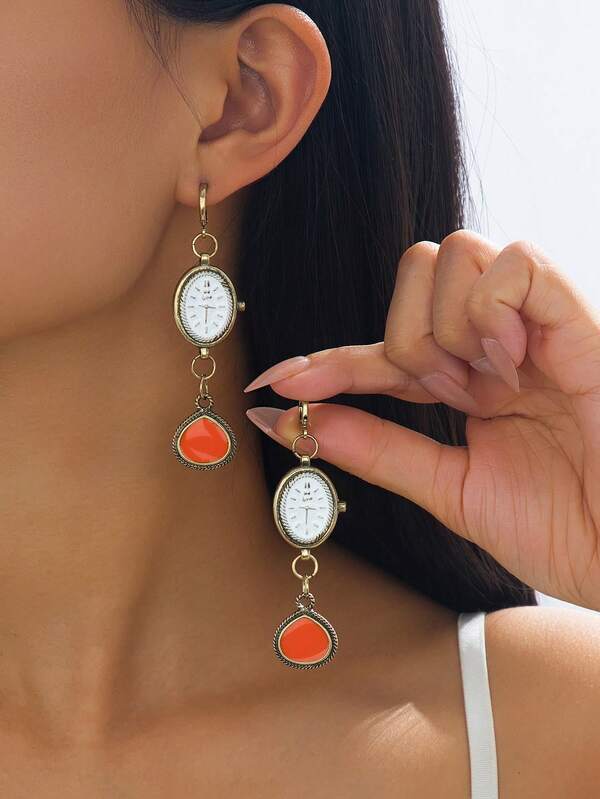 1 Paio di Orecchini a Goccia di Stile Vintage Ovale per Donna, Finitura Consumata, Extra Lunghi