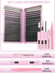 Sanishi 睫毛延长套装，720 件 DIY 睫毛延长套装睫毛簇 D 卷曲单根睫毛套装，带睫毛粘合剂和密封剂和睫毛镊子 D 卷曲 9-17 毫米混合睫毛延长套装，Sinishi 出品 - 彩色 - 查看 5