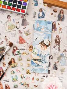 20张轻便故事剪贴贴纸，双层白色墨水图案清晰丰富，4种款式可选，DIY手账贴纸，返校季剪贴簿用品，趣味贴纸，Kindle剪贴簿用品 - 彩色 - 查看 3