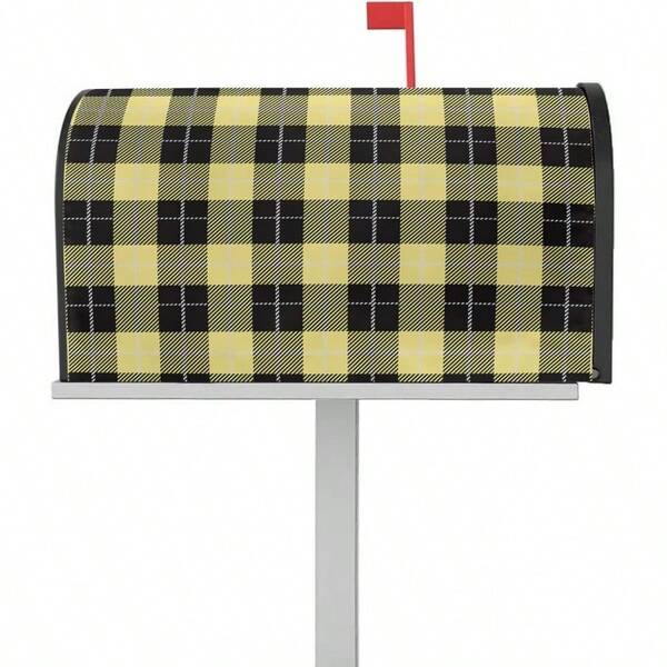 Cubiertas de buzón amarillo y negro ZYDS de tamaño estándar de 18.5 X 21.7 pulgadas, cubierta decorativa de buzón con diseño de celosía de búfalo, funda para buzón de cartas para jardín, patio y decoración exterior