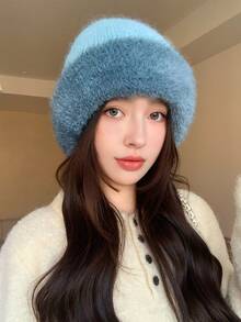 1 Stück Damen Herbst/Winter Neue Kontrast Farbe Verdickte Gestrickte Mütze, Warm und Windundurchlässig, Lässiger Stil Beanie, Outdoor Ohrenschutz Mütze, Waschbar, Hervorragende Wärmeisolierung, Geeignet für Herbst/Winter Alltagstragen, Spazierengehen, Einkaufen