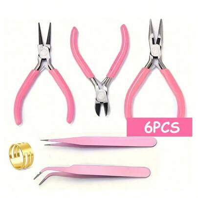6/5/3/2/1 st rosa smycketänger, inklusive 3 gör-det-själv-smyckestänger, 2 pincetter och 1 ring, kan användas för att tillverka och reparera olika smyckestillbehör, ett måste för gör-det-själv-entusiaster