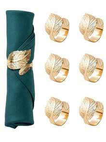 2-24pcs/Set Golden Metallic Leaf Shaped Napkin Rings, Shiny Napkin Holders For Elegant Table Setting, Suitable For Christmas, Easter, Wedding, Party, Creative Holiday Gift