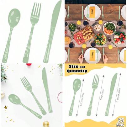 75 Pack Sage Green Plastic Cutlery Heavy Duty Sage Plastic Knives Forks And Spoons Disposable Silverware Set For 25 Guest Camping Birthday  Shower Party Cutlery Set