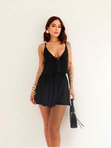 conjunto feminino, conjunto de short, conjunto de verão, conjunto cores candy, conjunt o com bata - Preto - Visão 3