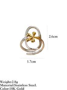 1pc Stainless Steel Bicolor Feather & Flower Twist Design Ring, Tarnish Resistant, Suitable For Autumn/Winter Wear, Home, Daily, Gift, Party