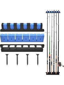 MMSZHL Soporte Horizontal para Cañas de Pescar, Estante de Almacenamiento Negro para 6 Cañas con Protección de Espuma EVA, para Cochera, Barcos y Actividades de Pesca - Azul - Ver 5
