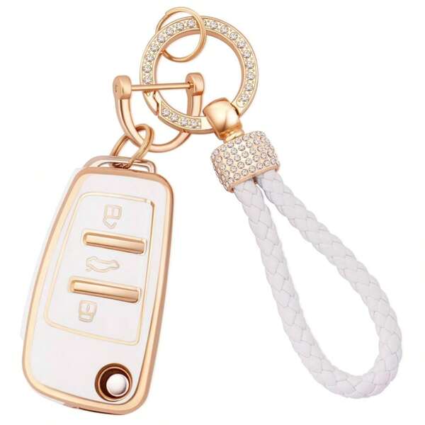 Car Key Fob Cover Fit For Audi A1 A3 A4 A6 A8 Quattro Q3 Q7 S3 S6 RS3 RS6 R8 TT TTS 3 Buttons Flip Key Case Cover Soft TPU Key Shells With Leather Keychain