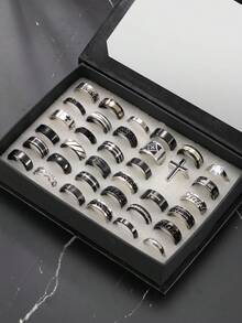 10/20/40/60件套不锈钢罗马浮雕哑光戒指，男女通用，适合日常佩戴和节日装饰，款式和尺寸随机。