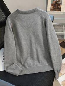 加大码 1XL-5XL 女式针织开衫，秋冬季休闲长袖保暖毛衣 - 灰色 - 查看 3