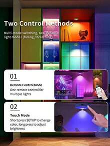 3 luzes recarregáveis para armários com controle remoto, 9 cores RGB, reguláveis, modos suave e intermitente, luminária magnética para armários, prateleiras, decoração de parede