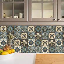 10pcs Floral Pattern Faux Ceramic Tile Wall Stickers, Vintage PVC Self-Adhesive Removable Flat Wall Paper, Suitable For Home, Kitchen, Room, Wall Decor - Multicolor - View 5