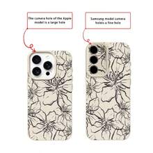 1 件 TPU 材质简约艺术水墨花卉全屏图案手机壳适用于 17 Pro Max/17/16 Pro Max/15/13/12/11、S20 FE/A15/S24/A55、Redmi Note 11/12/13 Pro，防震软保护套 - 白色 - 查看 7