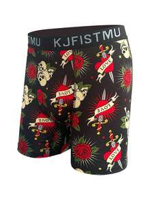 4-Pack Men's Boxer Briefs,  Extended Length With Graffiti Patterns - Elastic, Breathable, Soft And Comfortable - Home, Party, Everyday Underwear - KJFISTMU - 彩色 - 查看 7