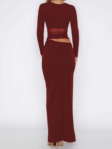 Đầm dài tay phối lưới xuyên thấu phong cách Y2K quyến rũ, gợi cảm, màu đen, thiết kế thanh lịch. - Đỏ - Xem 7