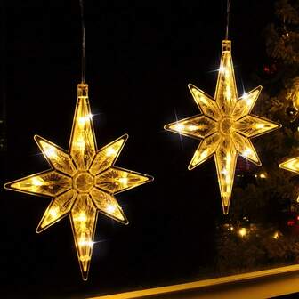 2/3pcs Polar Star Suction Cup Hanging Lights, Christmas Indoor Decor, Convenient Plastic Material Lighting, Powered By 3 AAA Batteries (Batteries Not Included), Christmas Atmosphere Lights, Curtain Lights, Bedroom Decor For Autumn/Winter, Suitable For Christmas, Birthday, New Year, Indoor Lighting, Seasonal Decorative Lighting