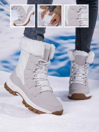 TIGEROCK - Botas medianas populares para mujer en invierno - Estilo campus con cordones, patchwork de cuero y contraste de colores - Forro térmico, aislamiento grueso, aumento de altura - Alta calidad y alto rendimiento - Adecuado para el trabajo diario, el trayecto y el senderismo urbano