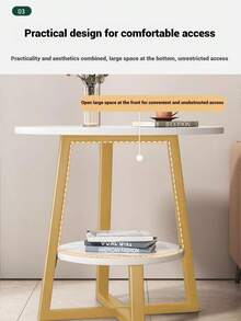 Super life One-Piece Imitation Marble Side Table, Double-Layer Round Side Table With Storage Shelf, Modern White Bedside Table, Nightstand, Small Coffee Table, Suitable For Living Room, Bedroom - Multicolor - View 7