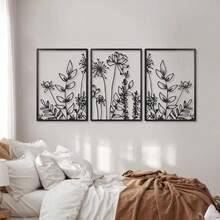 3-Piece Botanical Wall Art Metal Set, Aesthetic Plant Themed Wall Decor For Living Room, Bedroom, Office | Easy To Hang, Modern Minimalist Home Decor, Housewarming Gift For Women, Nature Inspired Art - 彩色 - 查看 6