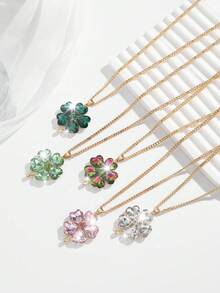 1pc Fashion Luxury New Rhinestone Inlaid Glass Clover Pendant Necklace, Suitable For Women's Daily And Party Wear, Gift