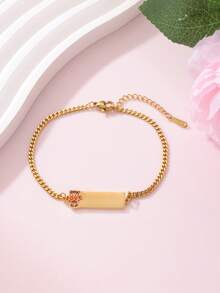 1pc Customized 18K Stainless Steel Colorful Enamel Multi-Element Letter Heart Bow Laser Engraved Bracelet, Suitable For Women, Daily & Holiday Gift