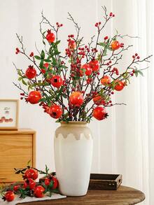 1 pieza/5 piezas Ramas artificiales de granada, ramas de fruta realistas para la cosecha de otoño, Acción de Gracias, Halloween, bodas de temporada y decoración del hogar - Rojo - Ver 11