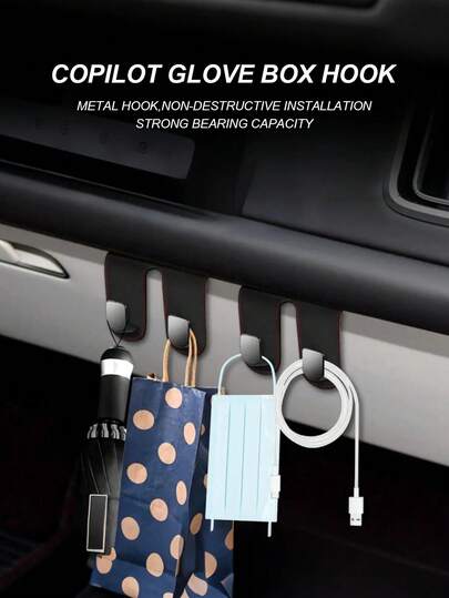1 Universal Car Passenger Glove Box Hook, Anti-Scratch Vehicle Passenger Seat Storage Rack, For Handbags, Wallets, Umbrellas, Car Glove Box Storage Rack, Hidden Metal Hook Design, Strong Load-Bearing Capacity, Fully Equipped, Suitable For Various Car Models, Universal Hook, Made Of High-Quality Suede Material, Comfortable Touch, Wear-Resistant, Not Easy To Break, Perfect Match With Car Interior, Auto Accessories