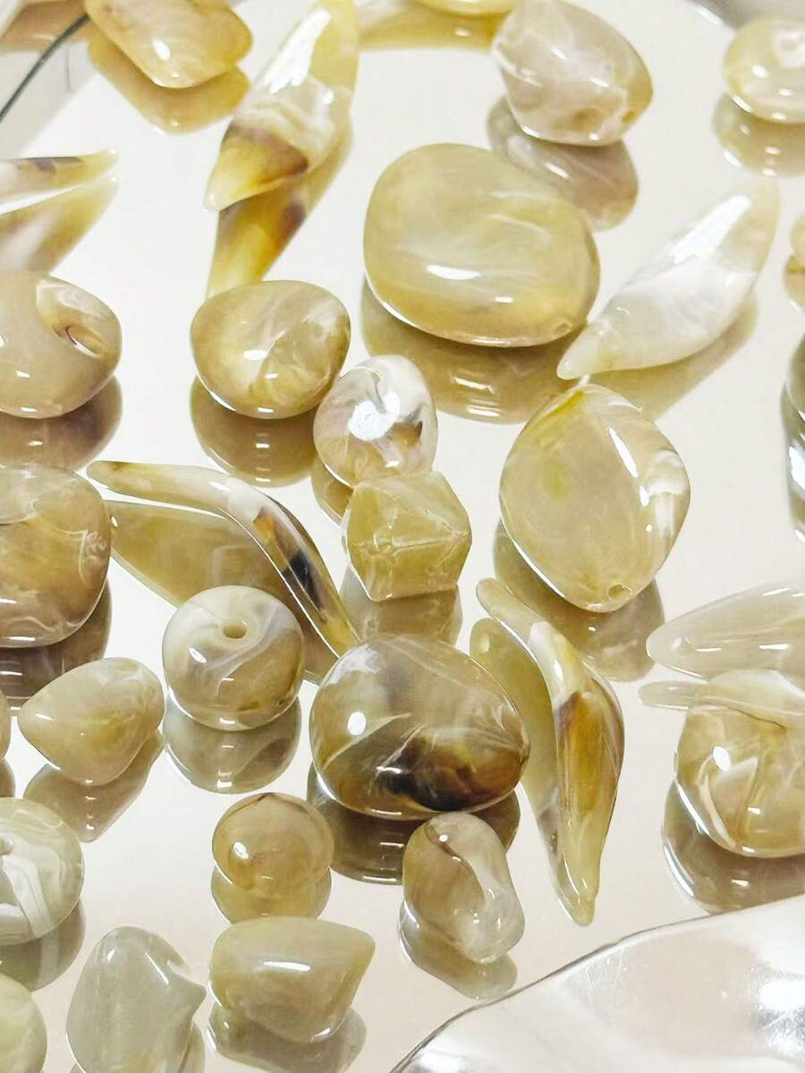 Imitație de jad, culoare cafea de orez, model de agat, mărgele asimetrice cu găuri mari, mărgele acrilice cu gradient DIY, accesorii pentru cercei, brățări, lanțuri pentru telefon, materiale țesute pentru genți