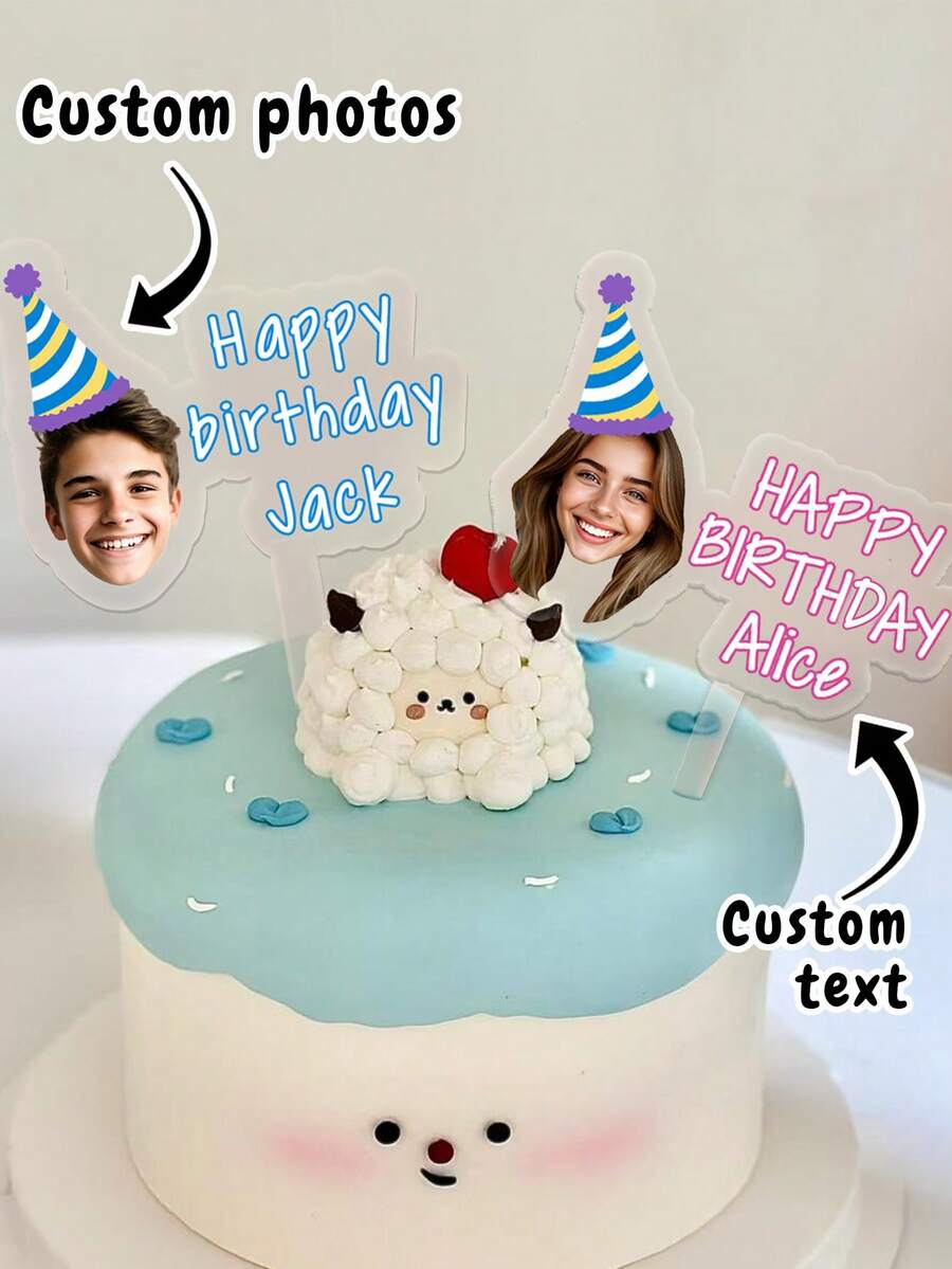 Customized Face Paper Cupcake Toppers, Personalized Acrylic Cake Decorations, Customized Text & Photo Paper Cupcake Decorations, Wedding Cake Decor, Rustic Wedding Decor, Customized Photo Graduation Cake Decor, Party, Anniversary, Birthday Gift, Friends, Students, Mothers, Couples, Besties, Men - Style a - View 1