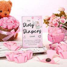DRoowest 51 Pcs Dirty Diaper Baby Shower Games Funny Wooden Sign With 50 Pcs Mini Diapers Cute Felt For Gender Reveal Party Baby Shower Pink Elephant - 粉紅象 - 查看 5